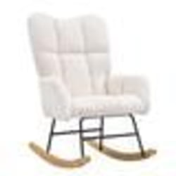 Fauteuil à Bascule-VEVOR-Siège Doux et Dossier Haut-Charge 1134 kg-Velours Teddy-Chambre à Coucher Salon-Blanc Ivoire