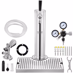 Kit Colonne à Bière-VEVOR-Distributeur de Bière Boisson en Acier Inoxydable-Tireuse à Bière avec Régulateur à Double Jauge W2 ...