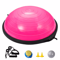 Demi-ballon Fitness-VEVOR- 66 cm Ballon dÉquilibre Capacité 680 kg Station dÉquilibre avec Bande de Résistance Rose