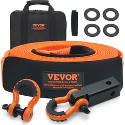 Vevor - Kit de recuperation de sangle de remorquage robuste en polyester, 76,2 mm x 9,1 m, corde de treuil, 16329 kg, boucle triple renforcee, sangle