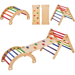 VEVOR Kit Triangle deEscalade Montessori 5-en-1, Echelle d’Escalade pour Enfants en Bois Grande Taille, Aire de Jeux Interieure Triangle avec Rampe