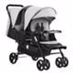 Poussette Double-VEVOR-Poussette Jumeaux Légère Pliable Siège Tandem-pour Nouveau-né Tout-petit-Gris Clair Noir