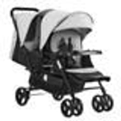 Poussette Double-VEVOR-Poussette Jumeaux Légère Pliable Siège Tandem-pour Nouveau-né Tout-petit-Gris Clair Noir