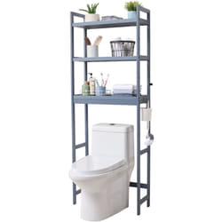Etagere wc, Meuble de Rangement au-Dessus des Toilettes Reglable 3 Niveaux, Etagere de Salle de Bain avec 3 Crochets, Organisateur pour la Lessive,