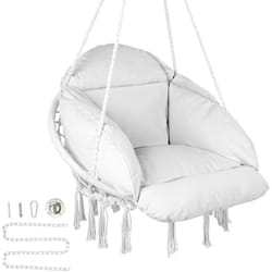 Fauteuil suspendu, 120 kg, chaise suspendue pivotante macrame, coussin, materiel de montage, corde en coton, chaise relax a franges, pour chambre,