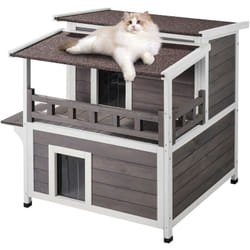 VEVOR Maison pour chat deexterieur resistante aux intemperies, abri spacieux en bois a deux niveaux pour chats sauvages, comprend un balcon, des