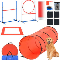 Vevor - Equipements deEntrainement Agilite pour Chien, Ensemble Combine 5PCS, Parcours Obstacles pour Chiots, avec Haies Hautes Reglables, 6 Poteaux,