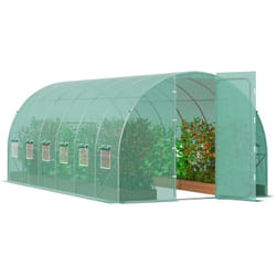 Serre Tunnel Jardin, 590x295x225 cm, Tente Abri Plantes avec Cadre en Acier Galvanise, Couverture en pe Verte, Porte Battante, 12 Fenetres
