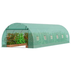 Serre Tunnel Jardin, 890x295x198 cm, Tente Abri Plantes avec Cadre en Acier Galvanise, Couverture en pe Verte, Porte a Glissiere Enroulable, 12
