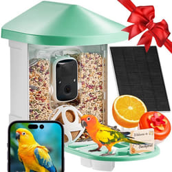 Vevor Mangeoire Oiseaux Avec Camera Intelligente 2k Hd Ai Camera Identifie 10000 Especes Deoiseaux, 1 Panneau Solaire, Capture Auto, Notification Instantanee, Pour Exterieur Amoureux Des Oiseaux, Vert