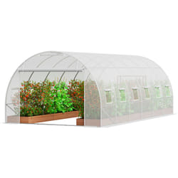 Serre Tunnel Jardin, 590x295x198 cm, Tente Abri Plantes avec Cadre en Acier Galvanise, Couverture en pe Blanche, Porte a Glissiere Enroulable, 12