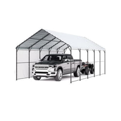 Abri de Voiture en Métal Robuste-VEVOR-4 x 8 m-Abri de Garage Extérieur avec Cadre et Toit en Acier Galvanisé