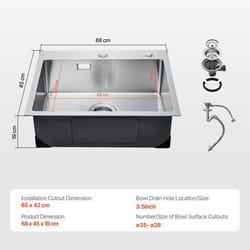 Évier de Cuisine-VEVOR-68 cm-Évier Sous Plan en Acier Inox 304-pour Camping-car Cuisine de Préparation Buanderie