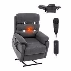 Fauteuil Inclinable Électrique-VEVOR-Fauteuil Releveur avec Chaleur et Massage pour Personnes âgées-Gris Foncé M