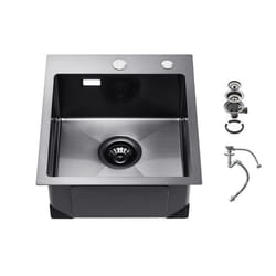 Évier de Cuisine 40 cm-VEVOR-Évier à Montage Par le Haut en Acier Inox 304-Évier à Poser à Encastrer Cuve Simple avec Accessoires