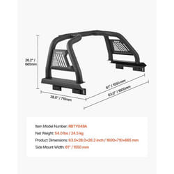 Arceau de Sécurité Arrière pour Pick-up-VEVOR-Barre Anti-rapprochement-Compatible avec Pickup Pleine Grandeur