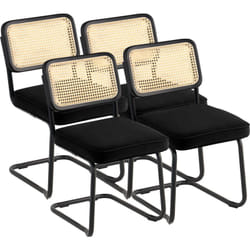 Chaises en rotin, lot de 4, chaises de salle a manger modernes du milieu du siecle, chaise deappoint en velours tapissee avec dossier en rotin,