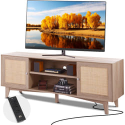 Meuble tv en Rotin pour Televiseur 75' Banc tv avec Prise Integree Chene - Vevor
