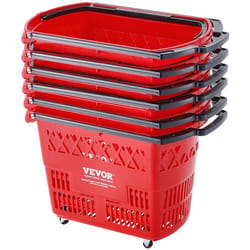 Panier de Courses-VEVOR-Lot de 6-Roulettes-Plastique-39 L-Poignée-540x530x365 mm-Magasin de Détail-Supermarché-Epicerie-Rouge