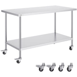Vevor - Table de Travail en Acier Inoxydable 76,2x152,4x95,5 cm, Table de Preparation des Aliments avec Roulettes, 3 Niveaux de Hauteur Reglables,