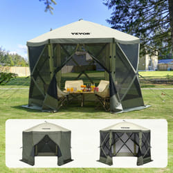 Abri escamotable, tonnelle a 6 cotes avec panneaux anti-vent amovibles et fenetres en maille, moustiquaire instantanee de 3 x 3 m avec protection