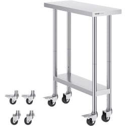 Vevor - Table de Travail en Acier Inoxydable 76,2 x 30,5 x 95,5 cm, Table de Preparation des Aliments avec 4 Roulettes, 3 Niveaux de Hauteur