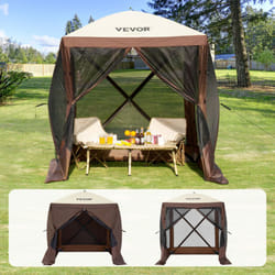 Abri escamotable, auvent grillage sur 4 cotes avec panneaux anti-vent amovibles et fenetres en maille, moustiquaire instantanee de 1,8 x 1,8 m avec