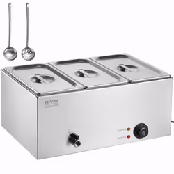 Chauffe-Plat Buffet à 3 Bacs-VEVOR-Bain-Marie Électrique 165 L-1200 W-pour Réchauffer les Aliments Restauration Soirée Fête
