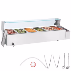 Chauffe-Plat Buffet à 6 Bacs de 47 L-VEVOR-Bain-Marie Électrique 1500 W-pour Réchauffer les Aliments Restauration Soirée Fête