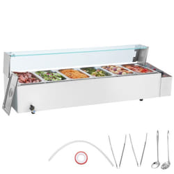 Chauffe-Plat Buffet à 6 Bacs de 47 L-VEVOR-Bain-Marie Électrique 1500 W-pour Réchauffer les Aliments Restauration Soirée Fête
