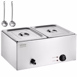 Chauffe-Plat Buffet à 2 Bacs-VEVOR-1200 W-Acier Inoxydable-pour Réchauffer les Aliments Restauration Soirée Fête