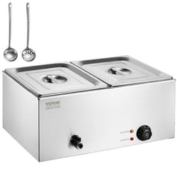 Chauffe-Plat Buffet à 2 Bacs-VEVOR-1200 W-Acier Inoxydable-pour Réchauffer les Aliments Restauration Soirée Fête