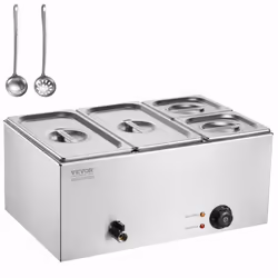Chauffe-Plat Buffet à 4 Bacs-VEVOR-Buffet Chauffant en Acier Inoxydable-1200 W-Réchauffer les Aliments Restauration Soirée Fê ...