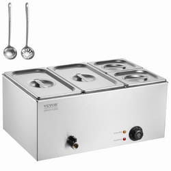 Chauffe-Plat Buffet à 4 Bacs-VEVOR-Buffet Chauffant en Acier Inoxydable-1200 W-Réchauffer les Aliments Restauration Soirée Fête