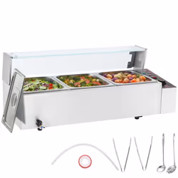 Chauffe-Plat Buffet à 3 Bacs de 76 L-VEVOR-Bain-Marie Électrique 1500 W-pour Réchauffer Aliments Restauration Soirée Fête