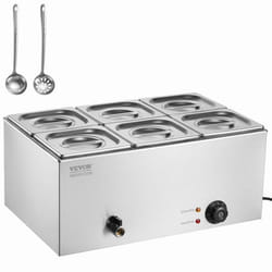 Chauffe-Plat Buffet à 6 Bacs-VEVOR-Buffet Chauffant en Acier Inoxydable-1200 W-Réchauffer les Aliments Restauration Soirée Fête