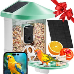 Mangeoire Oiseaux Avec Camera Intelligente 2k Hd Ai Camera Identifie 10000 Especes Deoiseaux, 3 Panneaux Solaires, Capture Auto, Notification Instantanee, Pour Exterieur Amoureux Oiseaux, Vert - Vevor