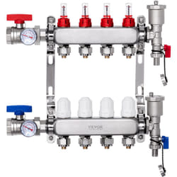 Vevor - Collecteur de Chauffage Radiant 4 Branches, Kit Collecteur Tubes pex 1,27 cm en Acier Inoxydable, avec Adaptateurs 1,27 cm, Accessoires de