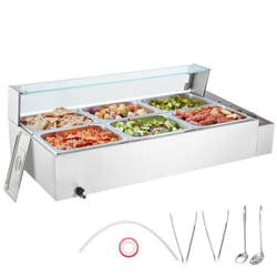Chauffe-Plat Buffet-VEVOR-6 Bacs de 76 L-Bain-Marie Électrique 1500 W-Buffet Chauffant en Inox-Écran en Verre-Température Réglable