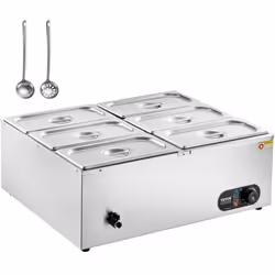 Chauffe-Plat Buffet à 6 Bacs de 47 L-VEVOR-Bain-Marie Électrique 1500 W-pour Réchauffer les Aliments Restauration Soirée Fête