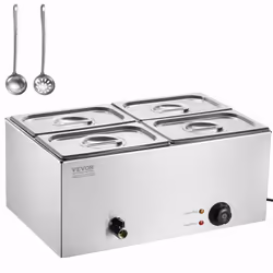 Chauffe-Plat Buffet à 4 Bacs-VEVOR-Bain-Marie Électrique 15 L-1200 W-pour Réchauffer les Aliments Restauration Soirée Fête