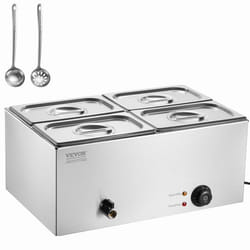 Chauffe-Plat Buffet à 4 Bacs-VEVOR-Bain-Marie Électrique 15 L-1200 W-pour Réchauffer les Aliments Restauration Soirée Fête