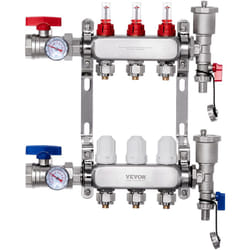 Vevor - Collecteur de Chauffage Radiant 3 Branches, Kit Collecteur Tubes pex 1,27 cm en Acier Inoxydable, avec Adaptateurs 1,27 cm, Accessoires de