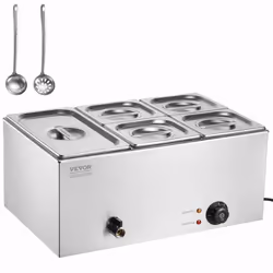 Chauffe-Plat Buffet à 5 Bacs-VEVOR-Bain-Marie Électrique 1200 W-pour Réchauffer les Aliments Restauration Soirée Fête