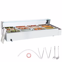 Chauffe-Plat Buffet à 12 Bacs de 47 L-VEVOR-Bain-Marie Électrique 1700 W-pour Réchauffer les Aliments Restauration Soirée Fêt ...