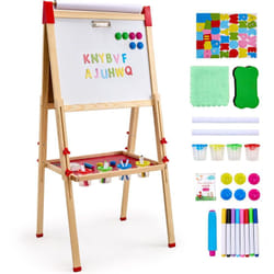 Chevalet deart Vevor pour enfants, chevalet deart double face en bois 3 en 1 pour enfants avec tableau blanc magnetique, tableau noir et rouleau de