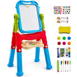 Chevalet deart pour enfants, chevalet deart double face 2 en 1 pour enfants avec tableau blanc magnetique et tableau noir,planche a dessin amovible