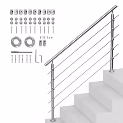 Rampes Descalier-VEVOR-1500 x 104 x 1060 mm-5 Barres Transversales-pour Personnes âgées Porche et Terrasse-Argent