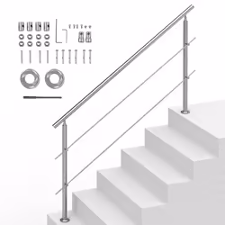 Rampes Descalier-VEVOR-1800 x 104 x 1060 mm-2 Barres Transversales-pour Personnes âgées Porche et Terrasse-Argent