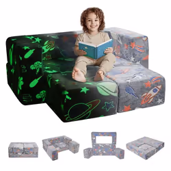 Canapé Enfant Convertible Ludique-VEVOR-Fauteuil pour Enfants en Tissu Phosphorescent avec Housse Amovible-Gris